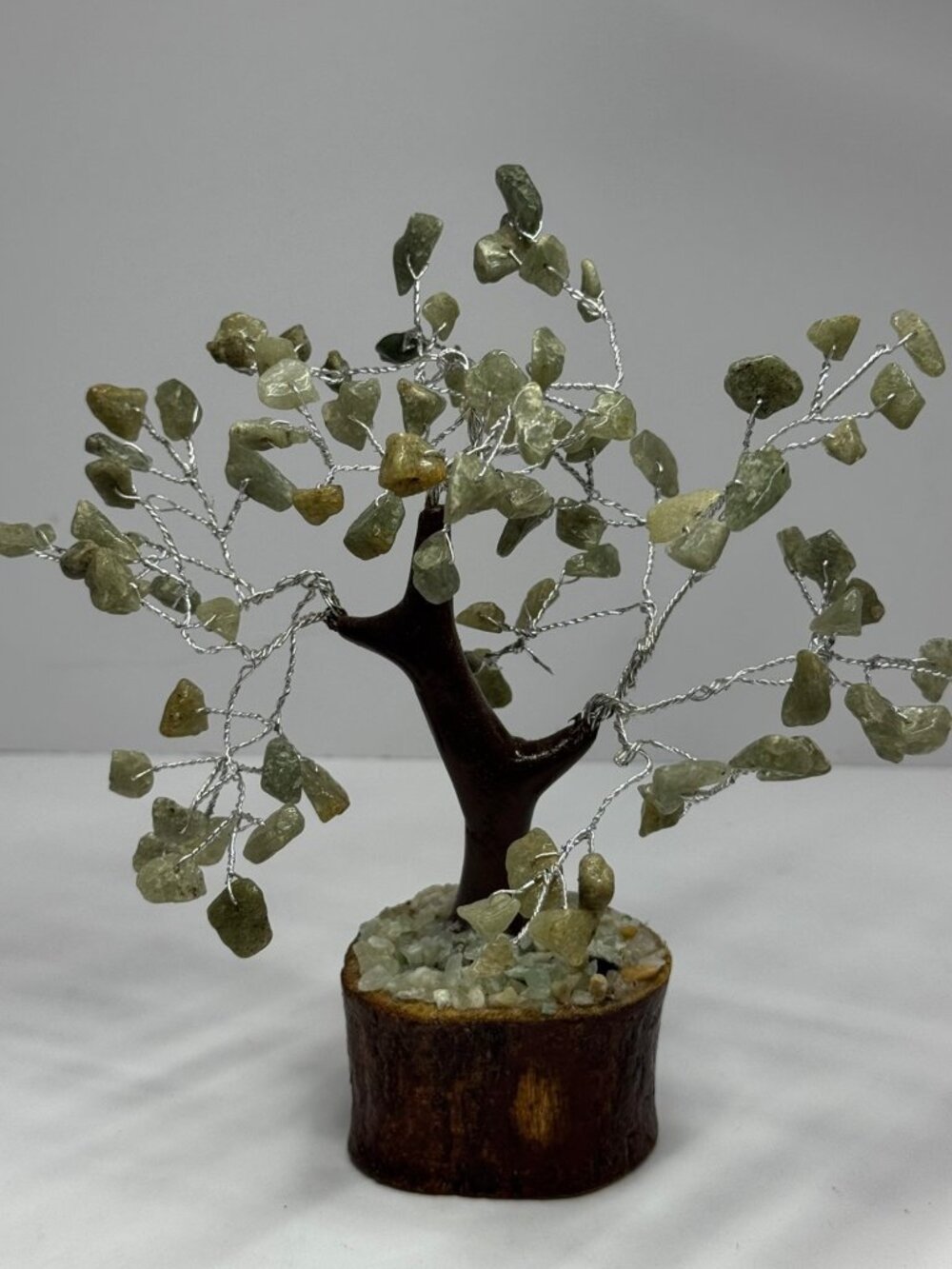 Green Aventurine Gemstone Bonsai Tree On Wooden Base - 100 PCS 8 Inches Tall Han